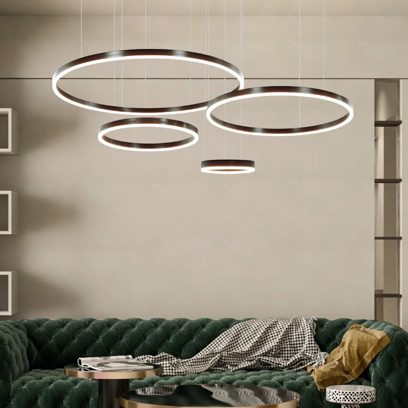 Pаспродажа Светодиодная потолочная люстра с золотым кольцом, декоративные светильники для гостиной, спальни, комнатное освещение, Подвесная лампа Скидка Светодиодная потолочная люстра с золотым кольцом, декоративные светильники для гостиной, спальни, комнатное освещение, Подвесная лампа