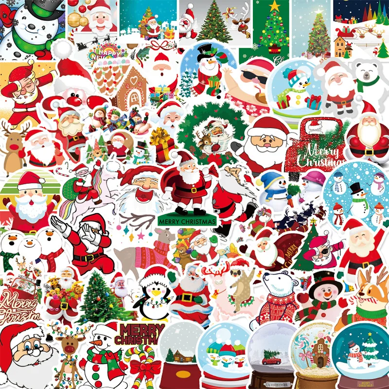 

50PCS Cartoon Christmas Tree Sticker Santa Claus Skateboard Portable Laptop Phone Guitar Waterproof Graffiti LaptopGift Sticker