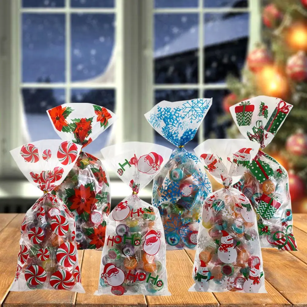 

Plastic Snowmen Snowflakes Gifts Box Candy Treat Bag Merry Christmas Xmas Candy Bags Biscuit Bags