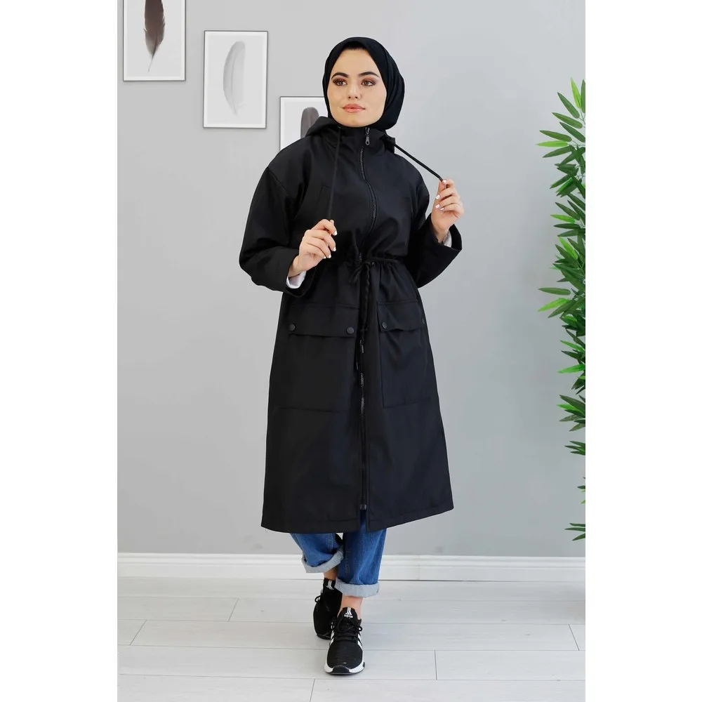

Dorlie Through-hole Zipper Lined Trench Coat/black
