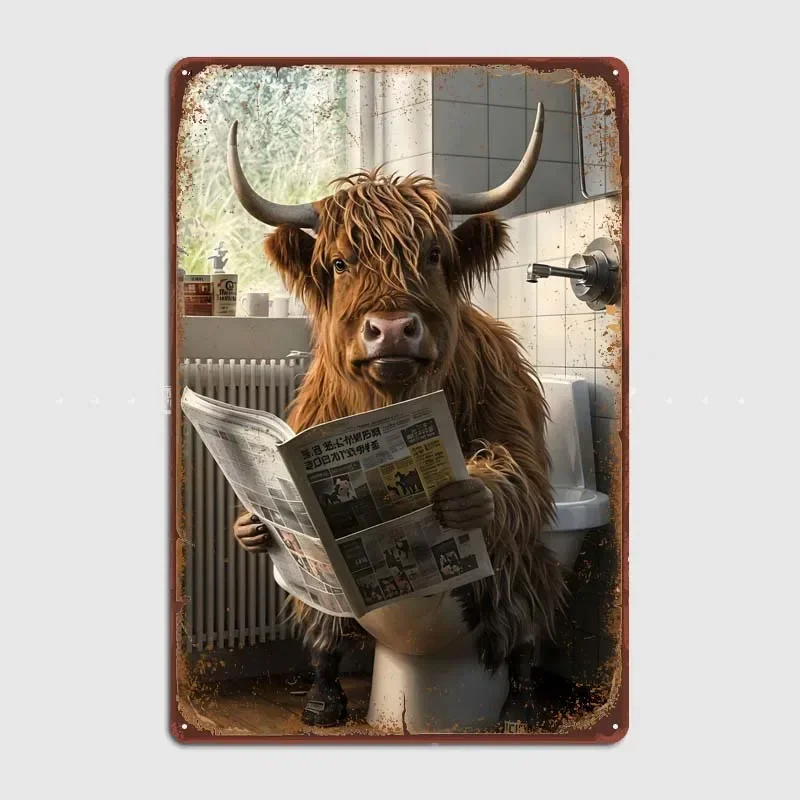 Винтажные металлические жестяные ретро-знаки Highland &quotкорова на унитазе&quot для