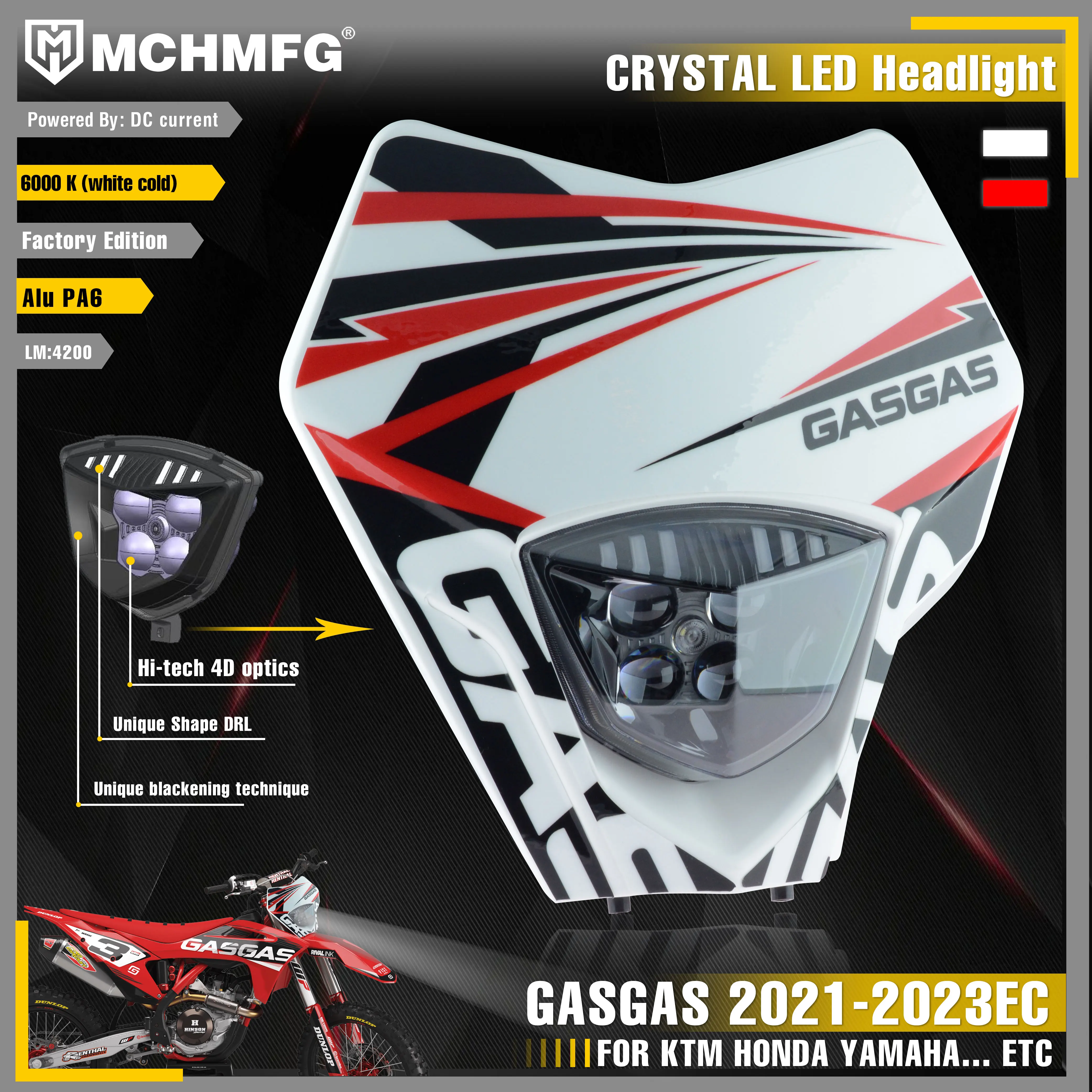 Светодиодная фара MCHMFG для мотоцикла Хрустальная GASGAS 2021-2023 EC 2021 2022 2023 Enduro |