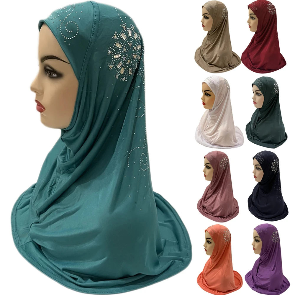 

Malaysia Muslim Women Girls Hijab Rhinestone Instant Scarf Chemo Cap Prayer One Piece Amira Ramadan Islamic Shawls Headwrap Hats