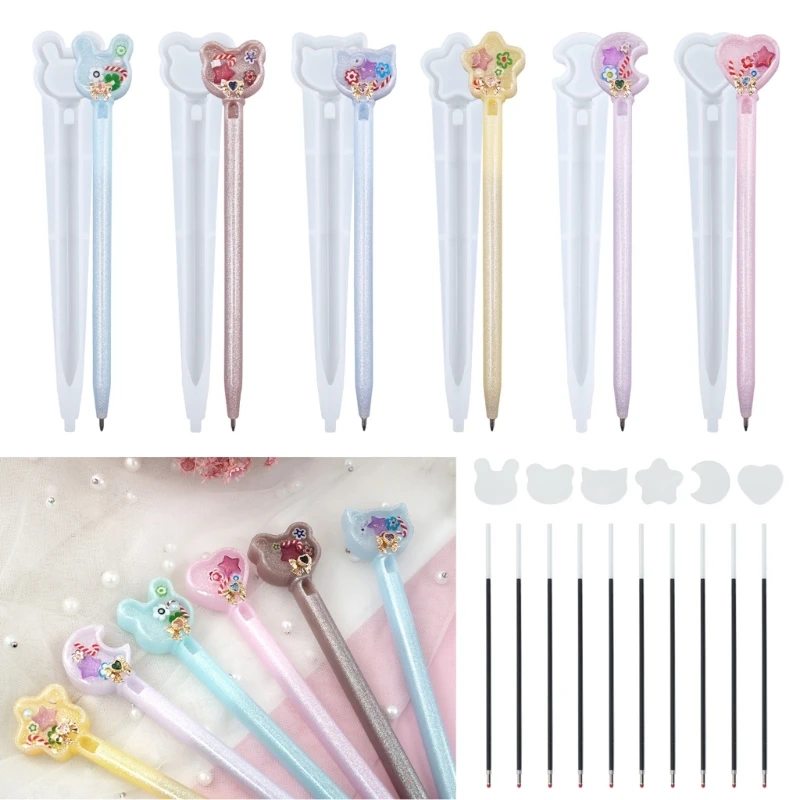 

A0KD Cute Animals Star Moon Heart Ballpoint Pen Silicone Molds Epoxy Resin Molds