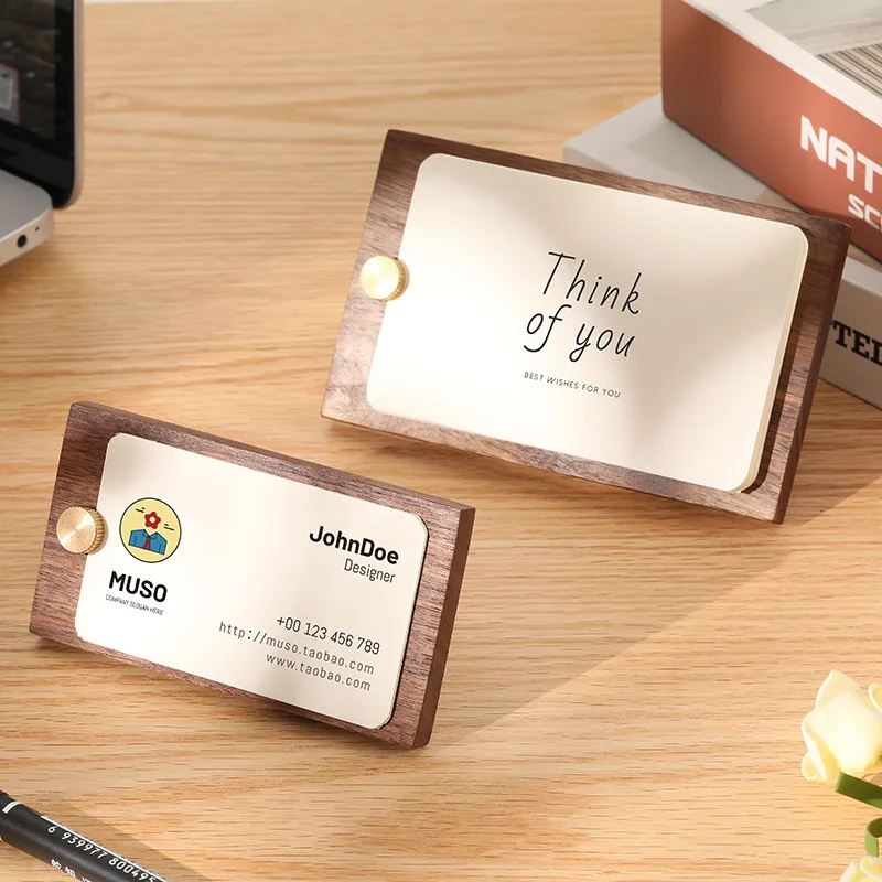 

Business Card Holder&Note Holder Display Device Card Stand Holder Wooden Desk Organizer Office Accessories