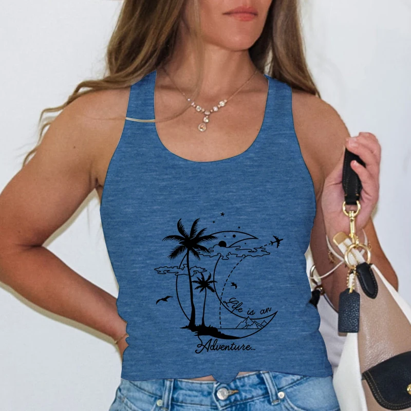 Майка женская пляжная с принтом Луна и графическим