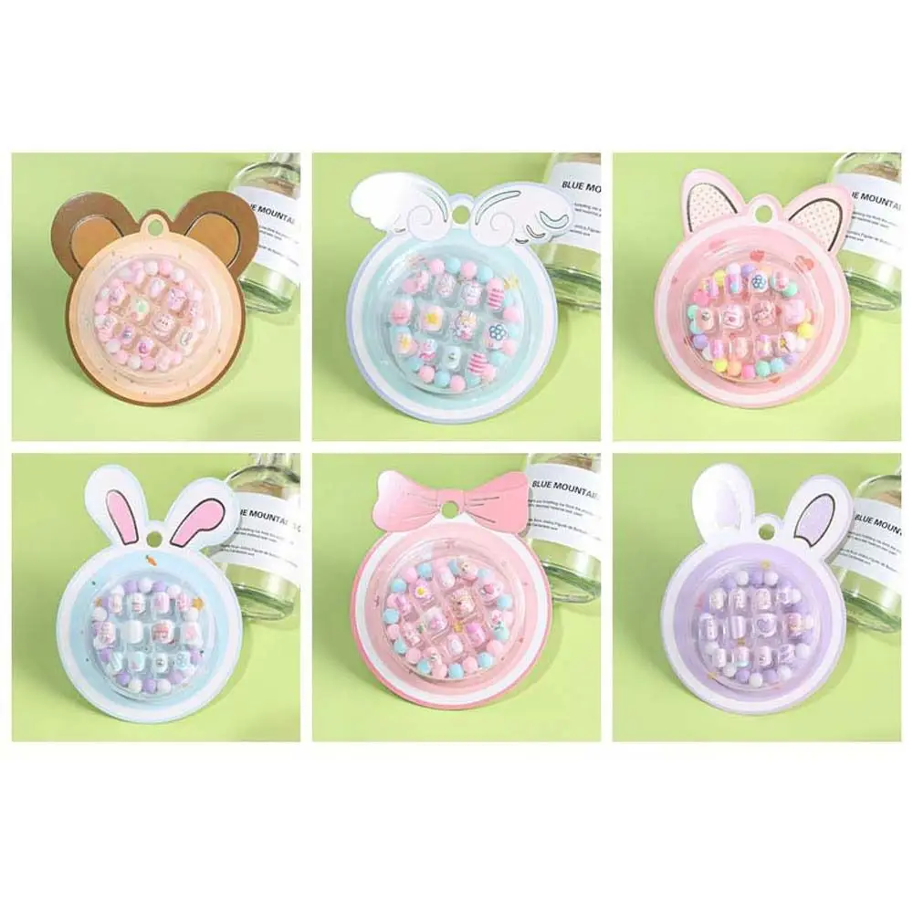 Самоклеящиеся искусственные ногти для девочек с браслетом и мультяшным рисунком