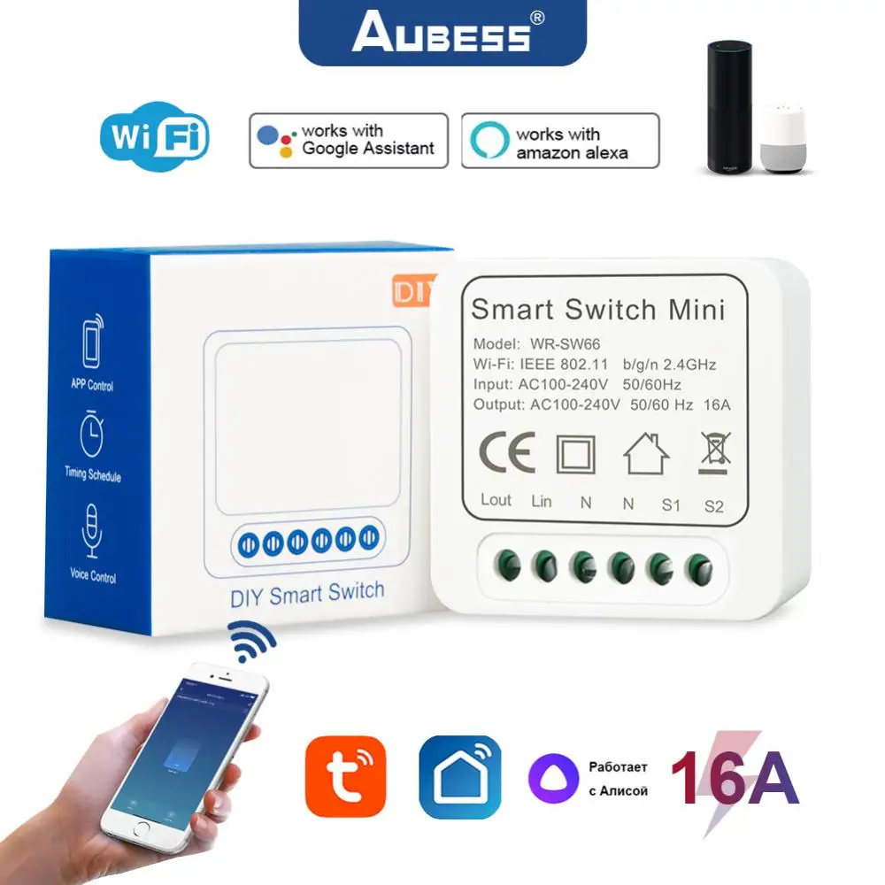 

16A Wifi Smart Switch Module 2-way Control Timer DIY MINI Wireless Switches Smart Home Work With Alexa Google Home Tuya Smart
