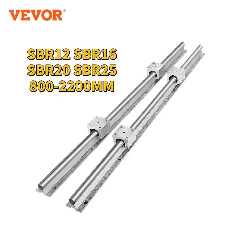 

VEVOR 2PCS Linear Guide Rails SBR12 SBR16 SBR20 SBR25 800-2200mm & 4PCS UU Bearing Blocks Smooth Motion for DIY Mills CNC Parts