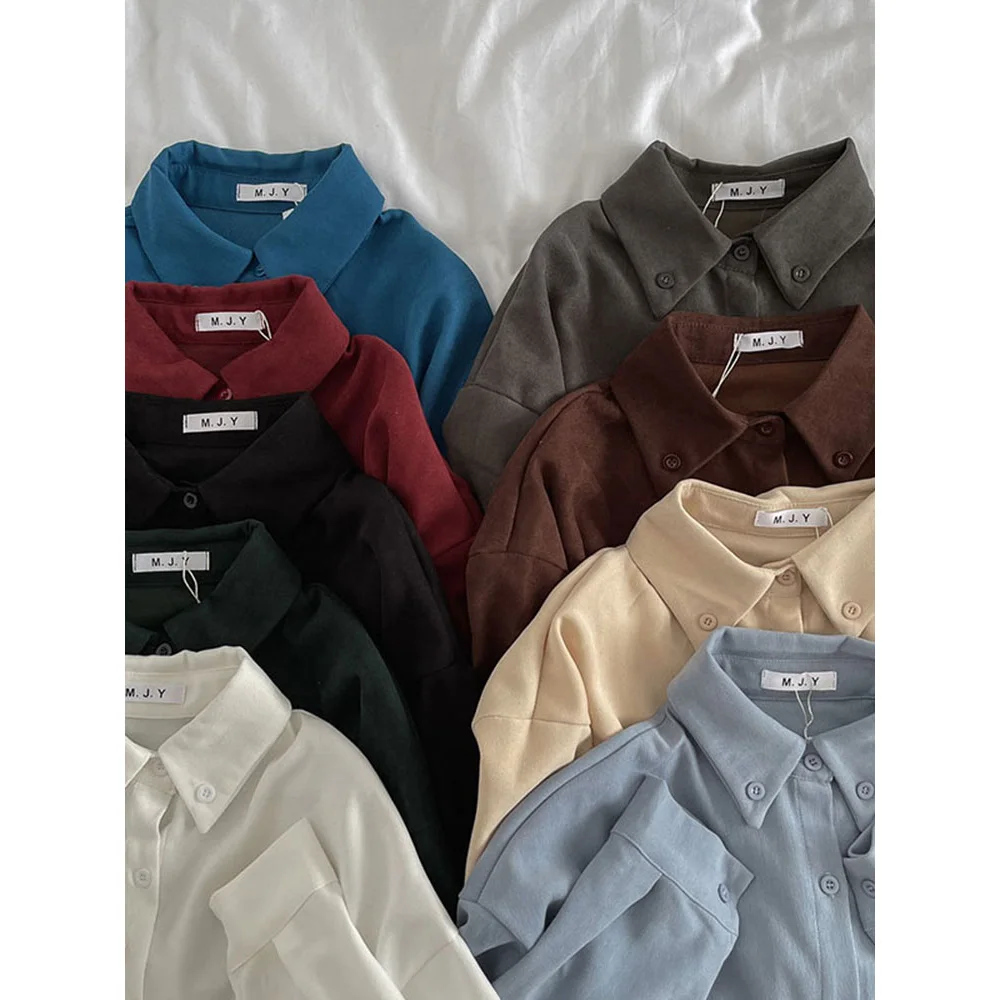 

Shirt Women Korean Fashion Retro 2022 Spring Autumn Irregular Design Loose Casual Long Sleeve Blouse Elegant Ladies Top Camisas