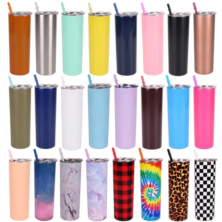 

600ml Skinny Tumbler Stainless Steel Thermos Water Bottle With Straw Insulated Cup Sealed Lid Colored Bachelorette Party Favor