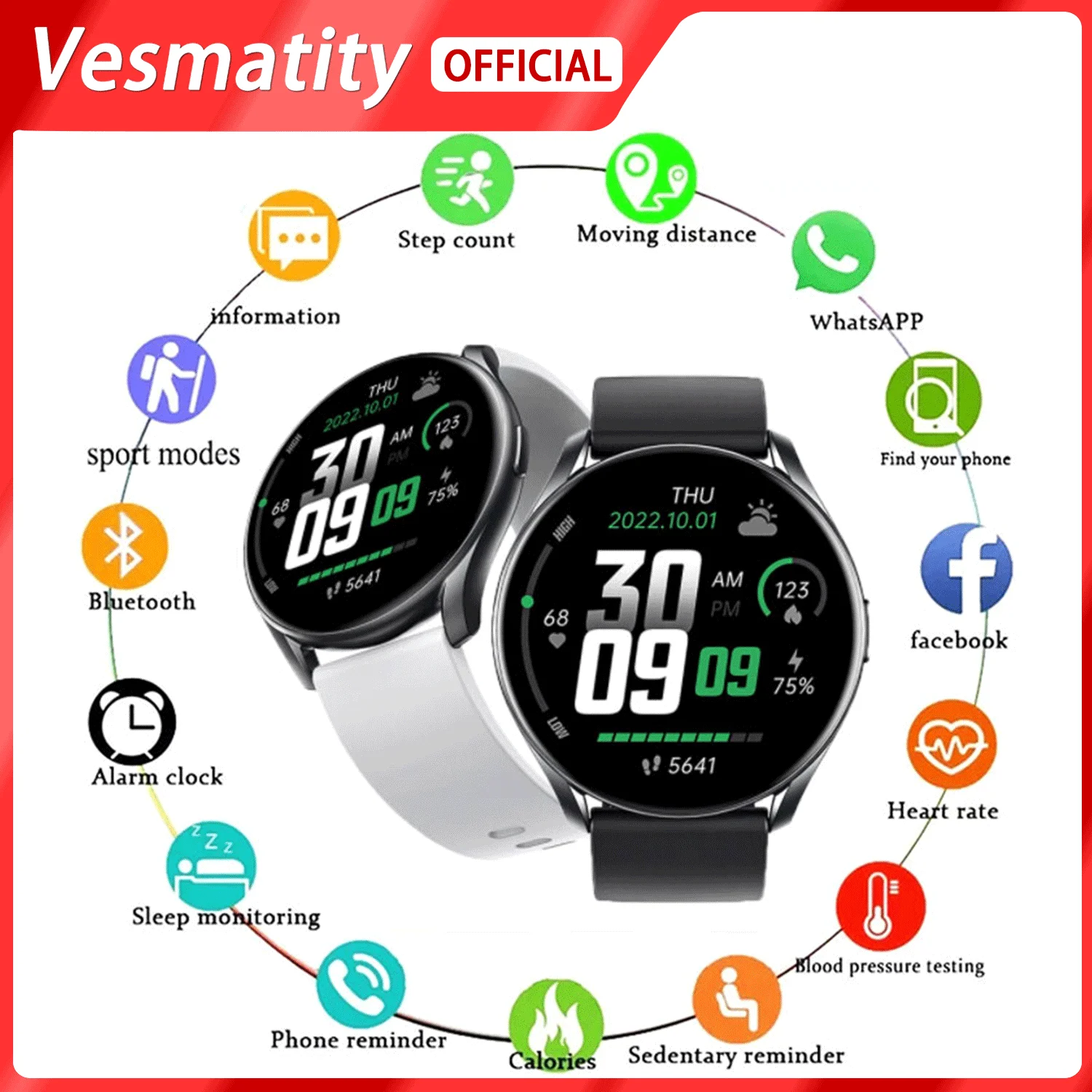 

for Xiaomi iPhone Huawei GTR1 Waterproof Smart Watch Men and Women Heart Rate Monitor Answer Phone Dial Fitness Smart Watch