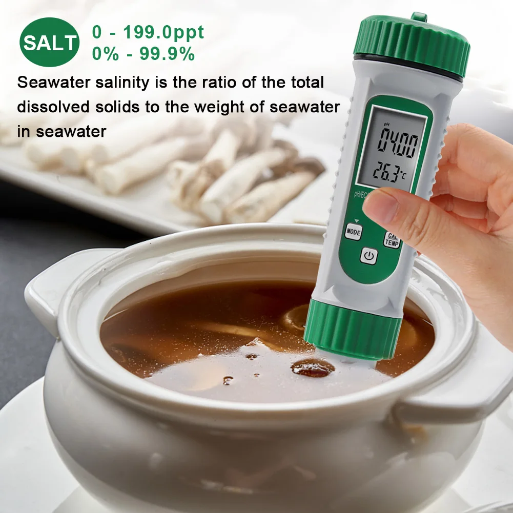 Новый солемер 0-199 PPt 6 в 1 PH EC TDS SALT S.G TEMP Монитор качества воды аквариума с АТС и мультфункциональным контролем проводимости.