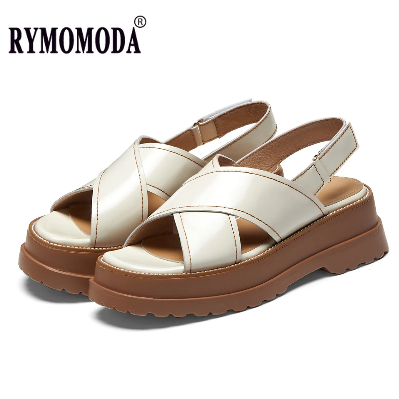 

Strap Platform Sandals Women Summer Beach 2022 Sheepskin Genuine Leather Peep Toe Slingback Handmade Shoes Big Size 42