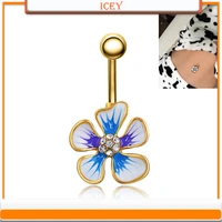 1pc golden flower belly ring rhinestones navel stud crystal belly navel jewelry stainless steel alloy belly button ring