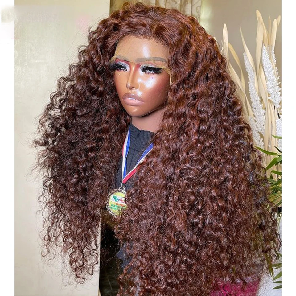 

Long Preplucked 26Inch 180%Density Soft Glueless Brown Kinky Curly Deep Lace Front Wig For Black Women BabyHair Daily Cosplay