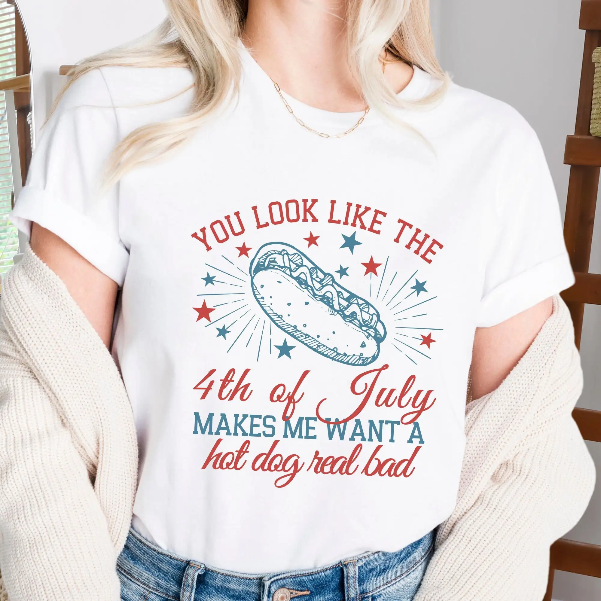 You Look Like The 4th Of July T Shirt Makes Me Want A Hot Dog Real Bad Republican Independence Day Lover - Цена: 1009