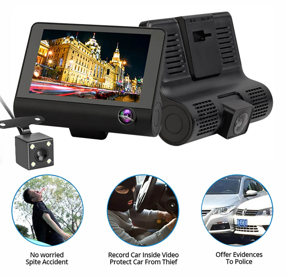 

Three Way Cycle Recording Car DVR Cameras 1080P 3 Lens Video Recorder Dash Cam Night vision Camcorder with back up Camera TF 32G