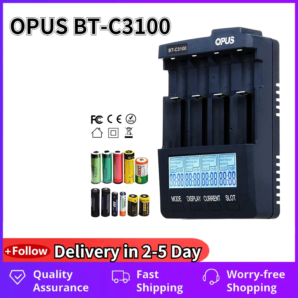 

1Pc OPUS BT-C3100 V2.2 Digital Intelligent 4 Slots LCD Battery Charger For Lithium-Ion NiMH NiCd AAA AA 10440 14500 16340 18650