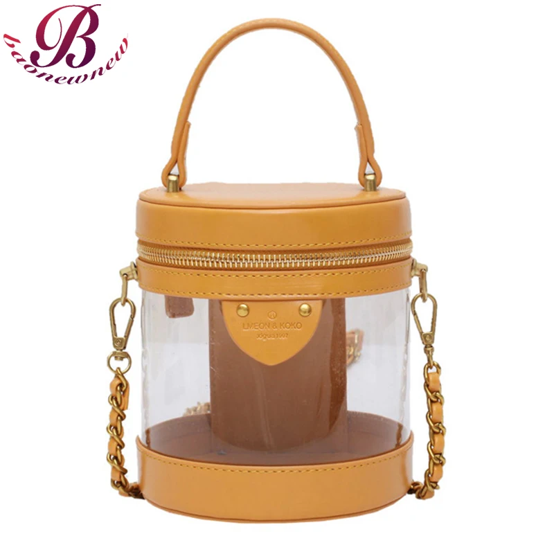

Women Bucket Handbags Transparent Design Shoulder Bags For Ladies New Spring Crossbody Purses Female High Quality Leather Totes