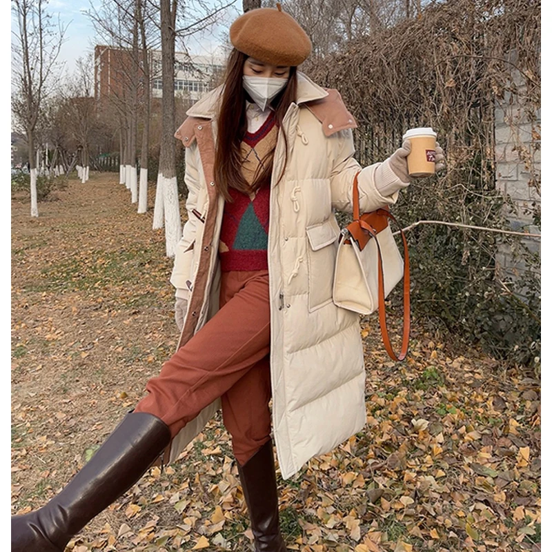 Пуховик женский в длинном среде 2024 новый зимний гусиный пух утолщенный теплый