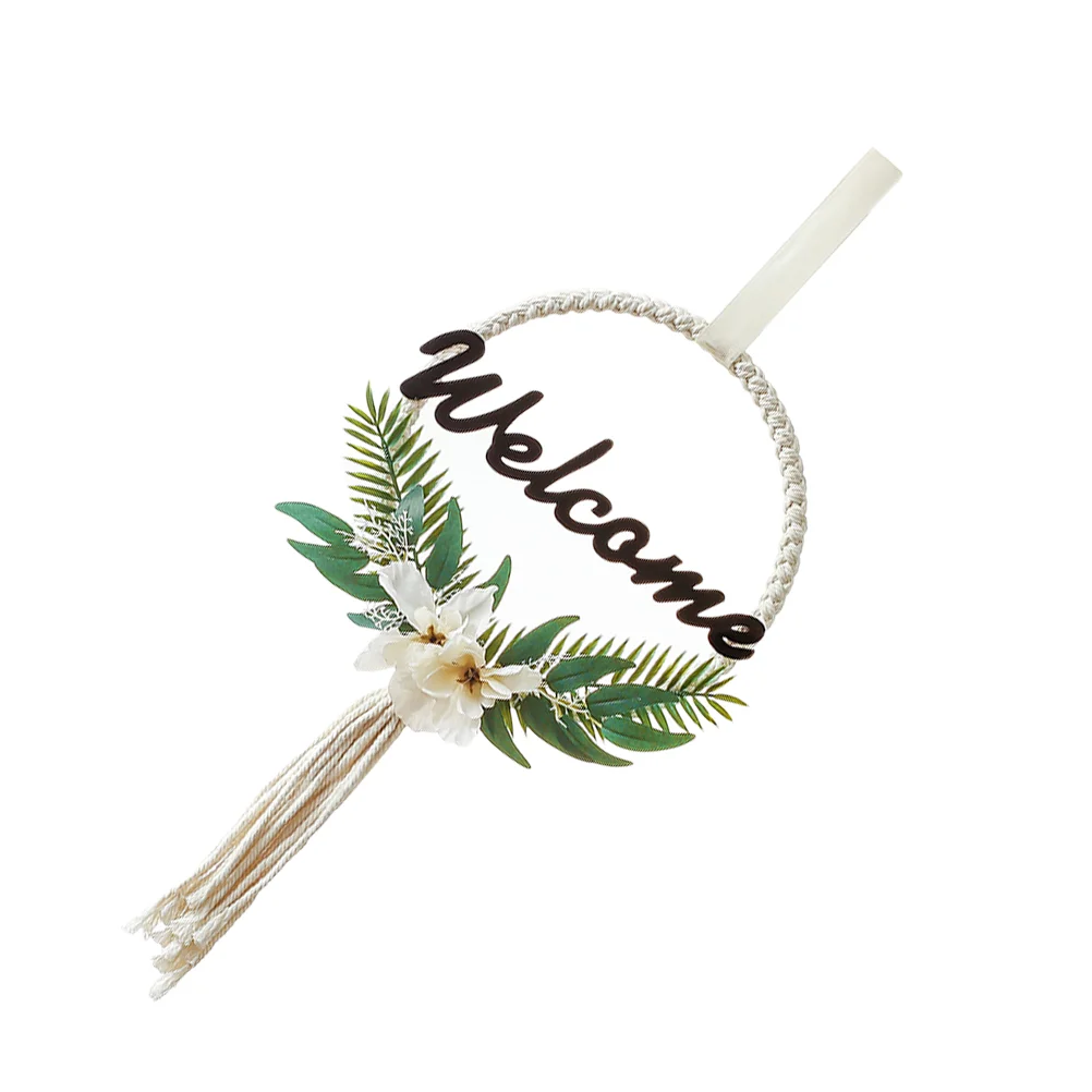 

Welcome Wreath Sign Decor Hanging Door Macrame Flower Wall Floral Front Porch Farmhouse Homefakeplaque Garland Ornaments
