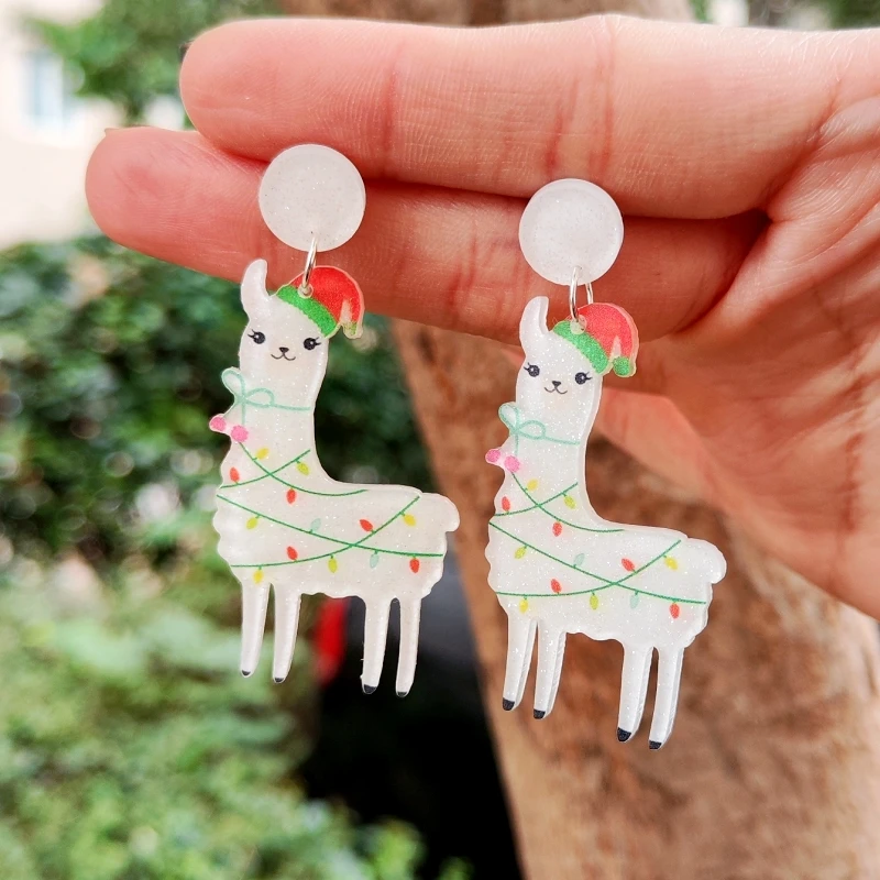 KUGUYS рождественские подарки альпака женские серьги-капли мультфильм блестящие