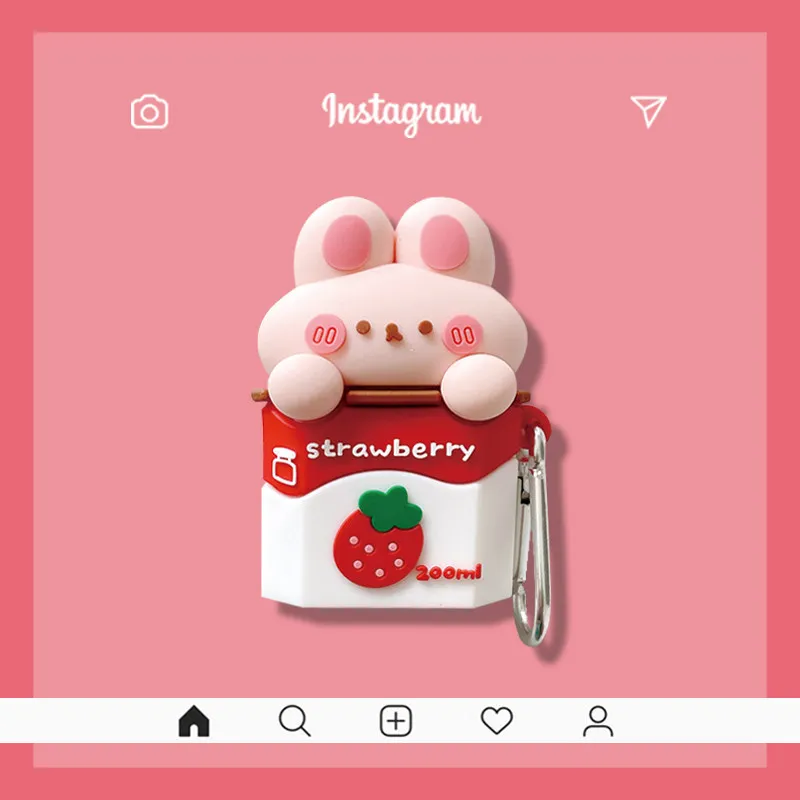 

Чехол для беспроводных наушников Airpods, корейский симпатичный силиконовый чехол с клубникой, молоком, Кроликом, яблоком для Airpod Pro 3D, Роскошны...