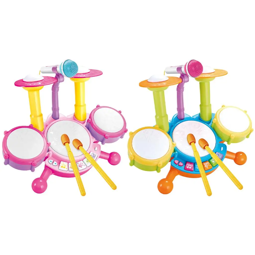 

Drum Set for Kids with Drumsticks and Microphone, Bongos Musical for Toddlers