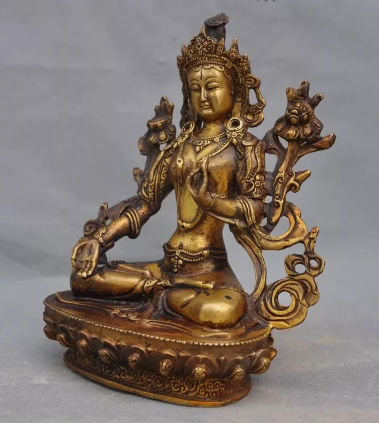 Старый Будда Позолоченная Бронзовая Статуя Буддизма Тара Кван-Инь ~Wish U Wealth