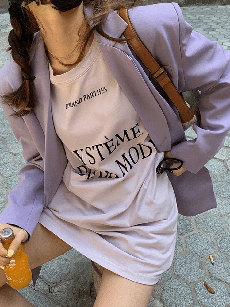 

Dinboa-2022 Basic Ladies Cotton T-shirts 2022 Summer Loose Short Sleeve Letter Printed Women Tops O-neck Female Tees