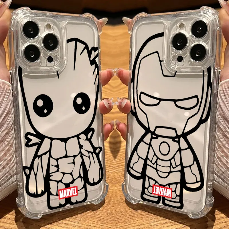 Фото Прозрачный чехол Marvel Groot Ironman Loki Art для iPhone 17 16 15 14 13 12 11 Pro Max 16e 17e Air 13 15 Plus XS XR X 7 8 №1