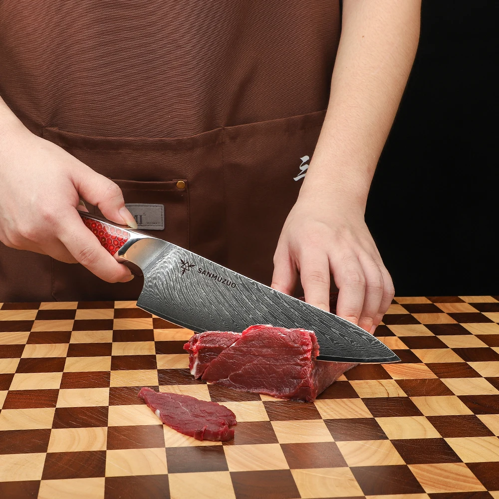 SANMUZUO 8-дюймовый нож шеф-повара японский кухонный из дамасской стали VG-10 ручка
