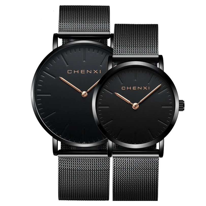 

Luxury Brand Watch Fashion Lovers Wristwatches Women Men Quartz Wristwatch Black Casual Mesh Strap Ultra Thin Watches