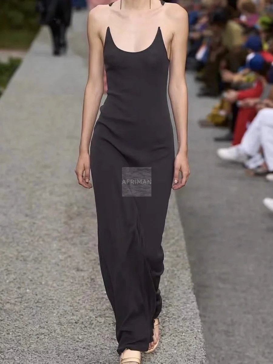 

2023 женское сексуальное тонкое длинное вязаное платье макси с невидимыми подтяжками без бретелек