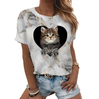summer womens clothing animal 3d printed round neck t shirt womens short sleeved tops pullover fashion casual womens t shirt