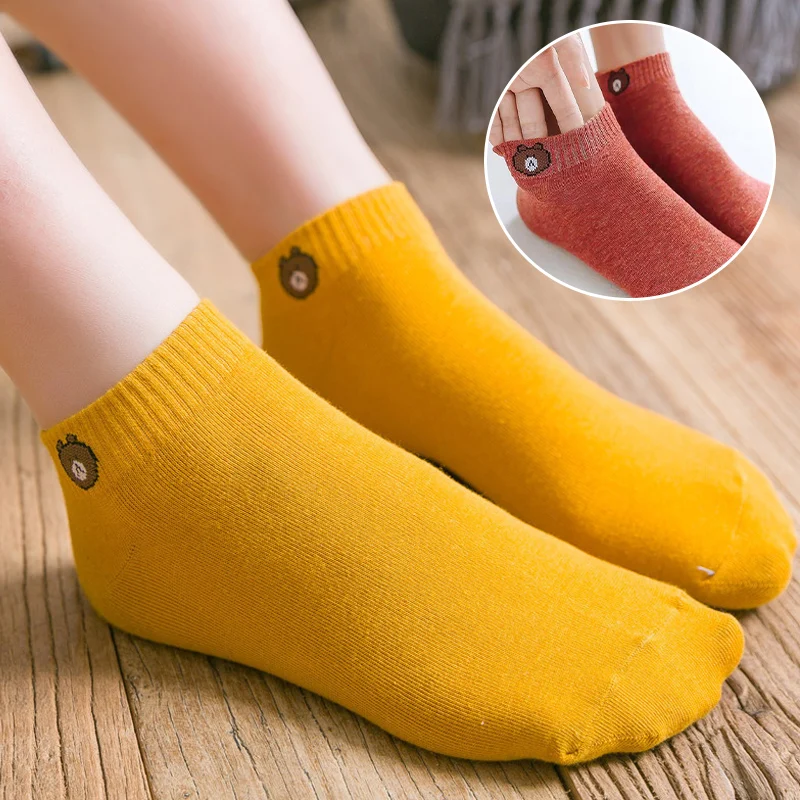 10 Pairs Women Cotton Socks Breathable Casual Fashion Ankle Sock Cut Bear Solid High Quality Sokken Colorful Girls Elastic Sox