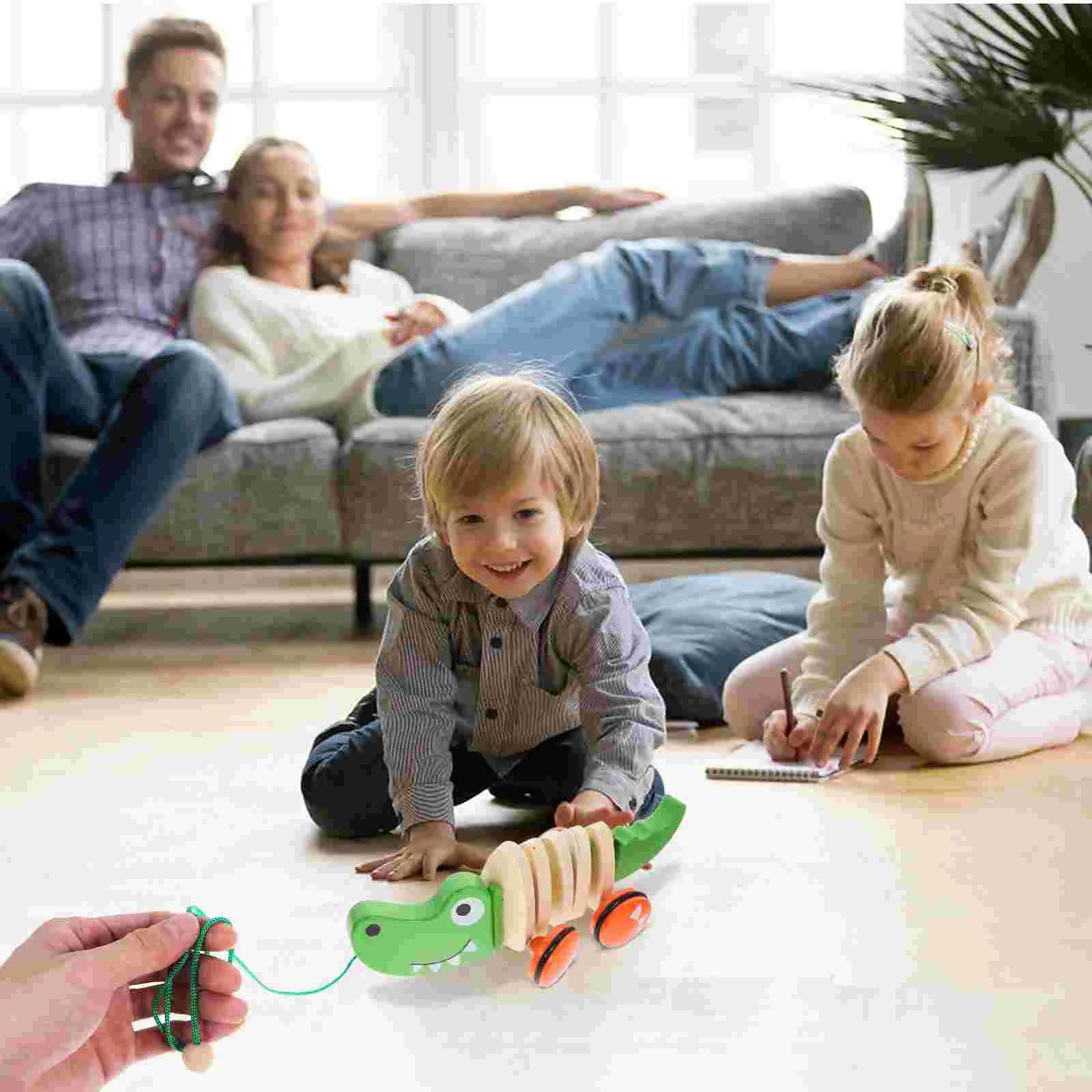 Деревянная игрушечная машинка тянущая тележка детская креативная коляска для