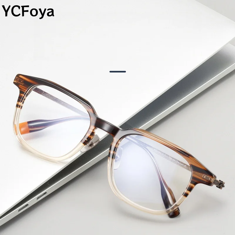 Фото YCFoya Новые 153-мм оправы для очков из ацетата и чистого титана, винтажные, деловые, мужские, прочные, для оптики и рецептурных линз 1044 №1