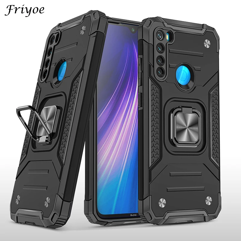 

Armor Back Cover For Xiaomi Redmi Note 8 2021 Ring Kickstand Magnetic Holder Shockproof Phone Case Coque