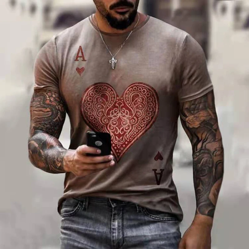 

New poker 3D printed short sleeve T-shirt casual poker men short sleeve manufacturers direct sales