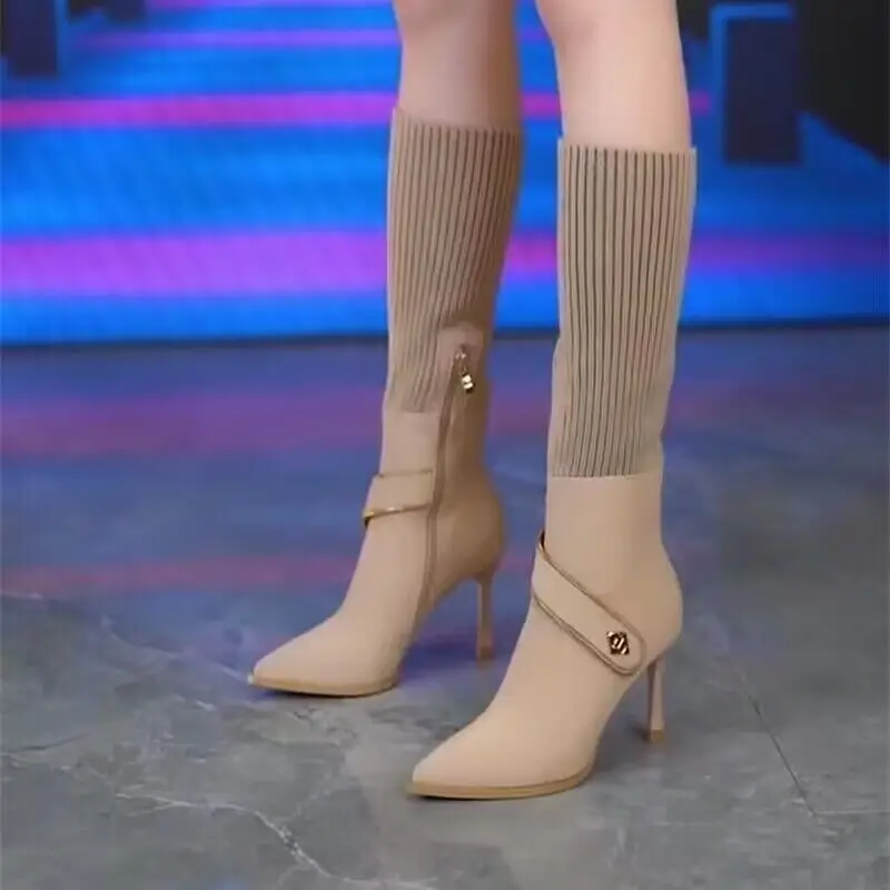 

2023 Winter New High Heels Fashion Women Socks Boots Pumps Shoes Botas De Mujer Botte Femme Bottines Botines Free Shipping Black