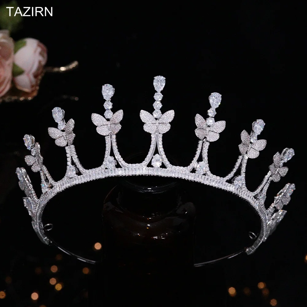 

New Butterfly Zircon Tiaras and Crowns for Women AAA Zirconia Princess Queen Wedding Bridal Handmade Headpiece Birthday Diadema