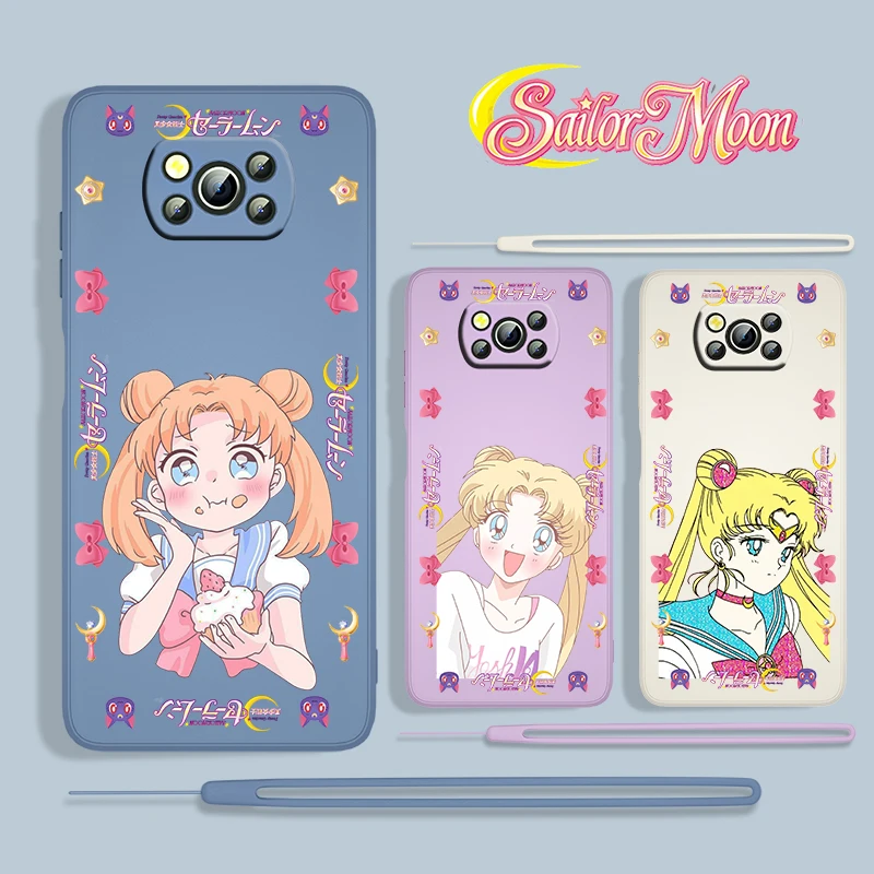 

Cute Sailor Moon Anime For Xiaomi POCO X3 NFC F3 GT M4 M3 M2 Pro C3 X2 11 Ultra 5G Silicone Liquid Rope Phone Case Fundas Coque
