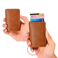 card holder slot pop up automatically credit card holders aluminium alloy leather antimagnetic wallets coin purse