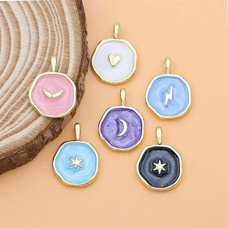 10Pcs Enamel Irregular Round Charms Moon Heart Pendants for Jewelry Making DIY Bracelet Earrings Necklace Accessories Wholesale