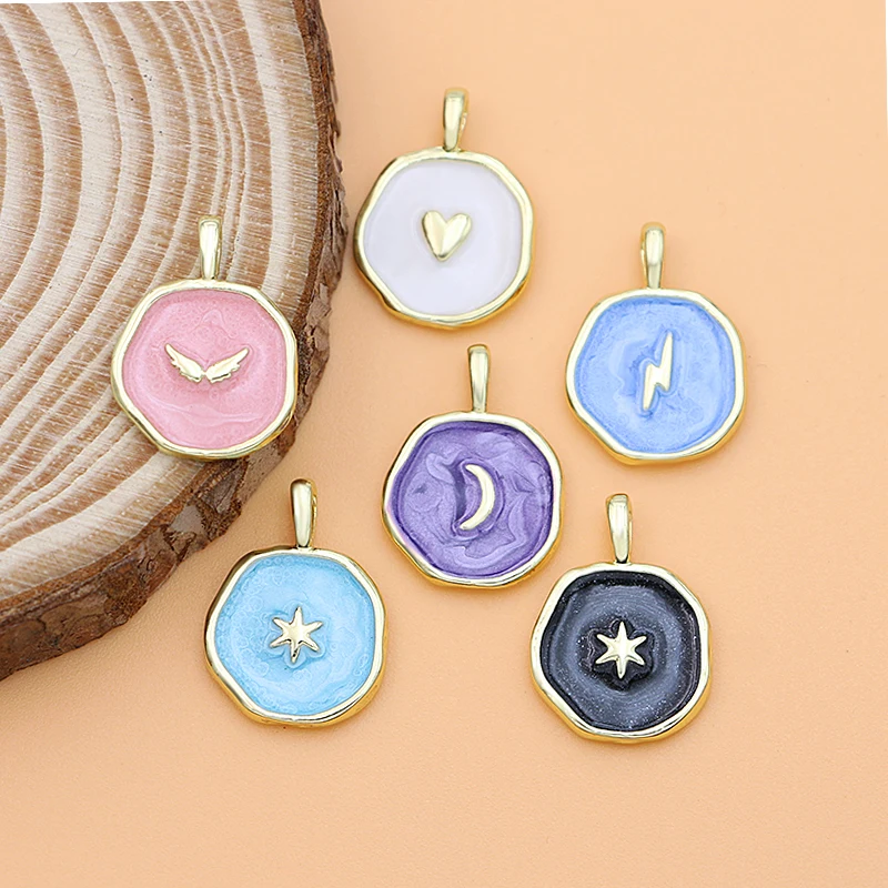 

10Pcs Enamel Irregular Round Charms Moon Heart Pendants for Jewerly Making DIY Bracelet Earrings Necklace Accessories Wholesale