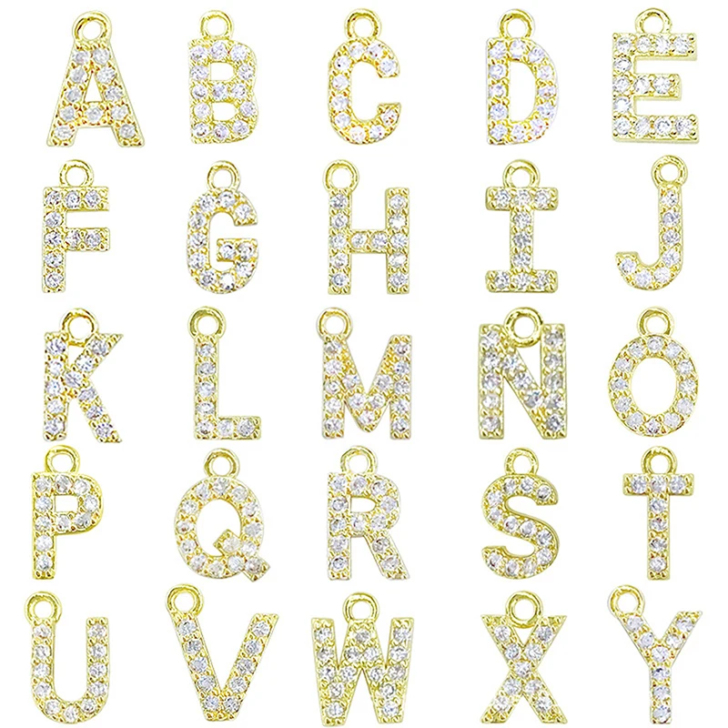 

1Pcs Brass Cubic Zirconia Crystal 26 English Letter Charms Pendants For Women Necklace Earring Jewelry Accessories
