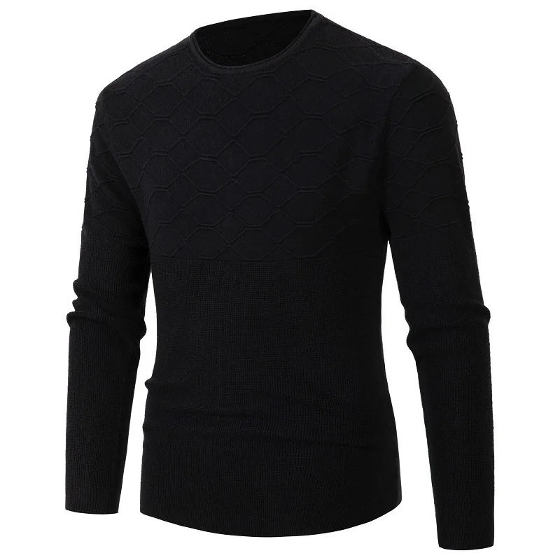 Autumn And Winter Men's Knitted Sweater Round Neck Long-sleeved Sweater Slim Models Hit Color Bottom Knitted Sweater