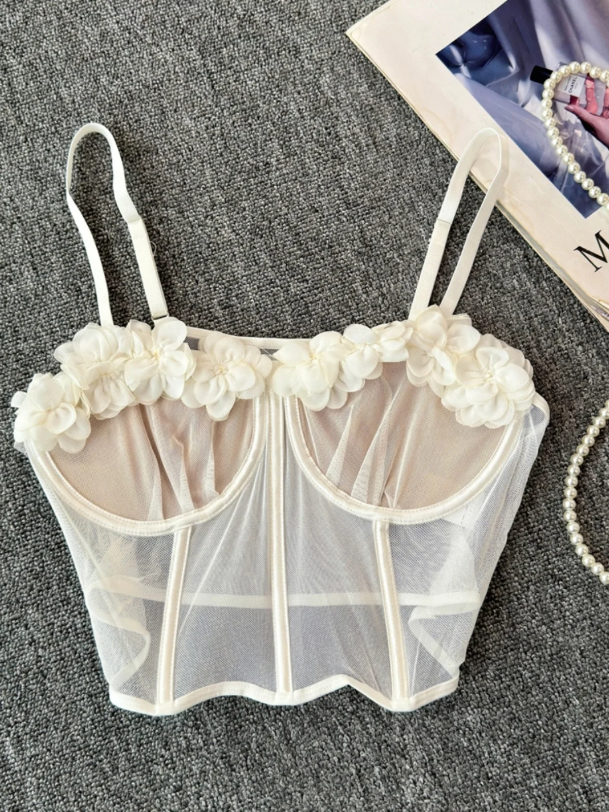 Френч-слинг с трехмерным цветочным рисунком сетчатая прозрачная слинг запахом